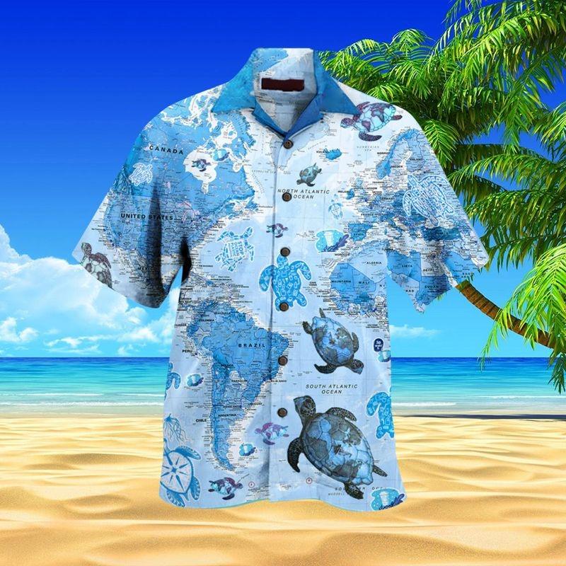 Turtle Aloha Hawaiian Shirt - Amazing Turtle Map Hawaiian Shirt, Blue Sea Turtle Hawaiian Shirt For Men & Women, Turtle Lover