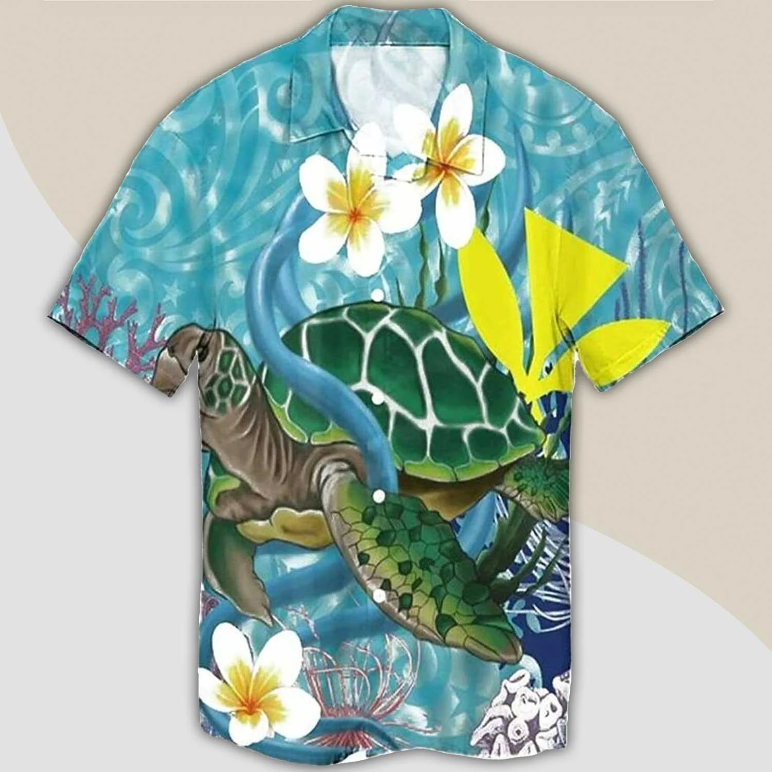 Turtle Aloha Hawaiian Shirt - Sea Turtle Bottom of the sea Hawaiian Shirt, Plumeria Flowers Hawaiian Shirt For Men & Women, Turtle Lover