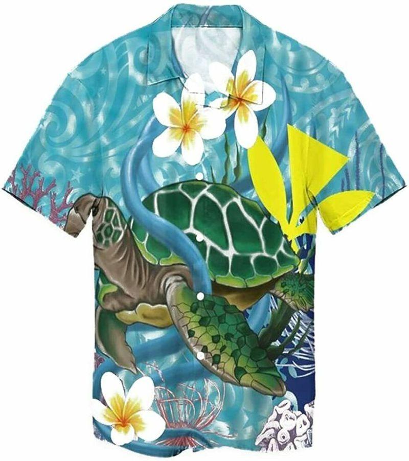 Turtle Aloha Hawaiian Shirt - Sea Turtle Bottom of the sea Hawaiian Shirt, Plumeria Flowers Hawaiian Shirt For Men & Women, Turtle Lover - Image 2