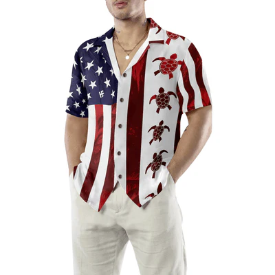 Turtle American Flag Hawaiian Shirt, Turtle Aloha Shirt For Men - Perfect Gift For Turtle Lovers, Husband, Boyfriend, Friend, Family - Image 6