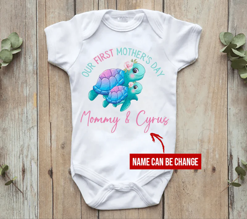 Turtle Baby Onesies, Baby Onesie Our First Mother'S Day Mommy & Baby Cute Turtle Printed Custom Name, Personalized Onesies, Newborn Onesies - Perfect Gift For Baby, Baby Gift Onesie - Image 2