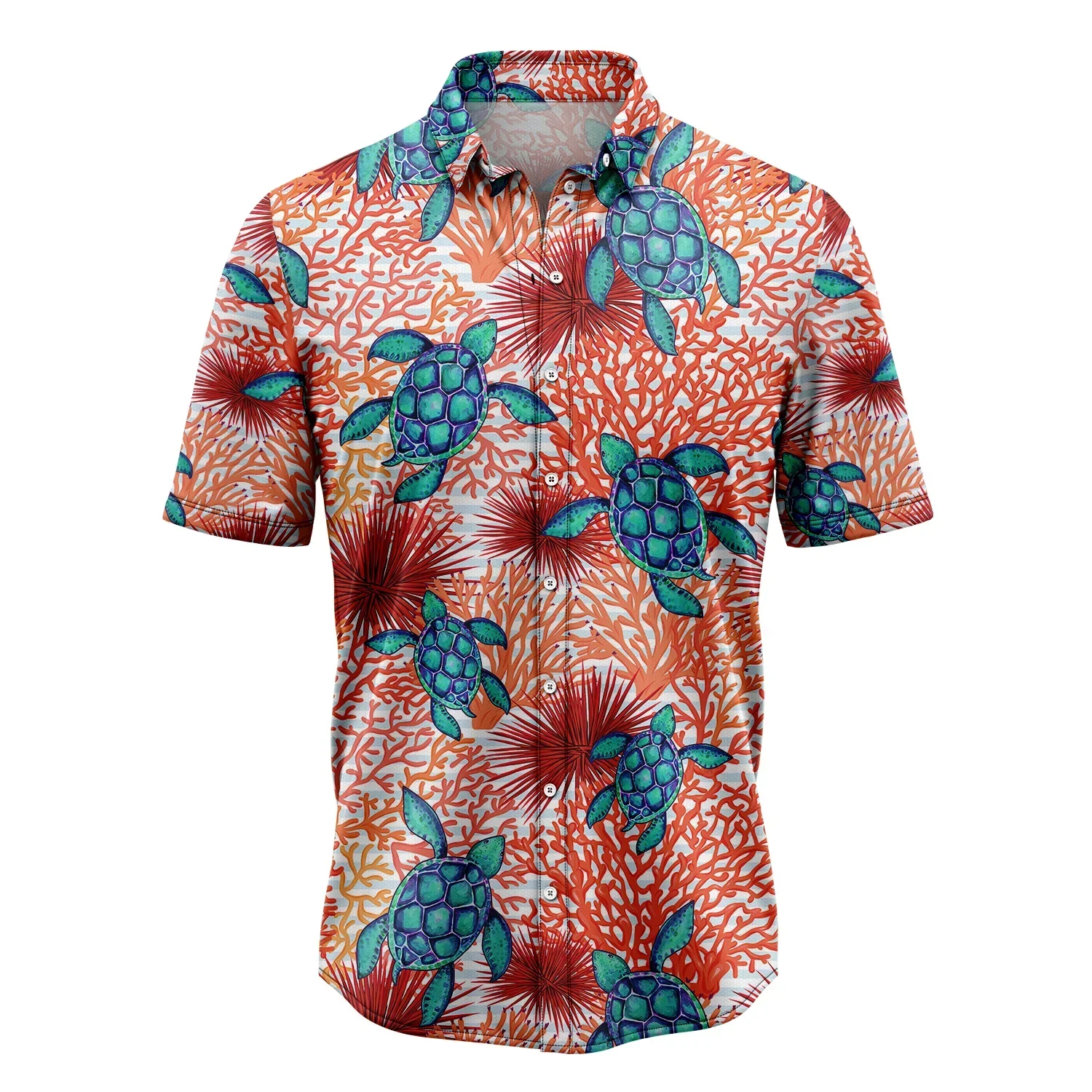 Turtle Coral Hawaiian Shirt, Sea Turtle Coral Aloha Shirt For Men Women - Perfect Gift For Turtle Lovers, Husband, Boyfriend, Friend, Family, Wife - Image 2