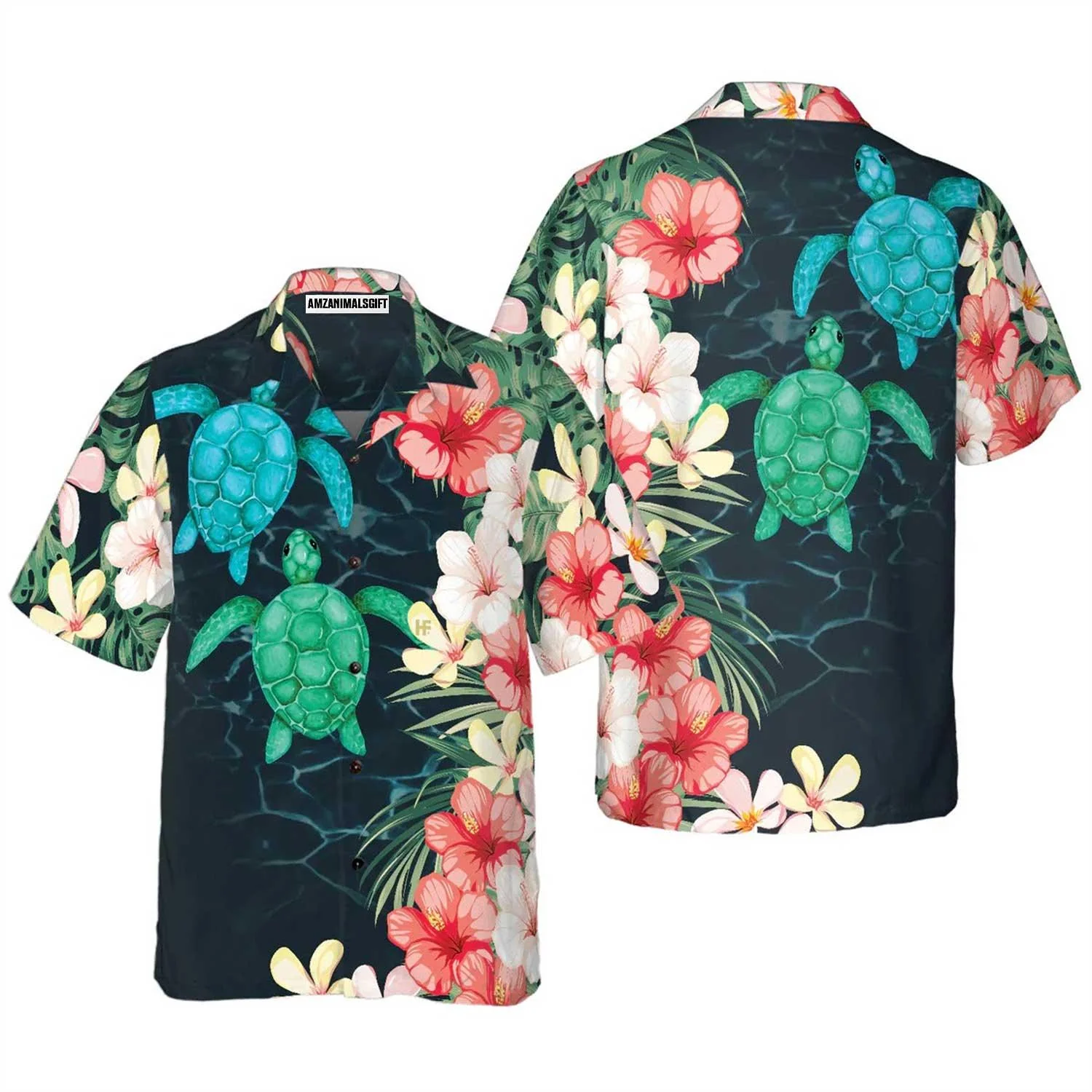Turtle Hawaiian Shirt, Tropical Sea Turtle And Flower Hawaiian Shirt, Turtle Aloha Shirt For Men & Women - Gift For Turtle Lover, Friend, Family - Image 2