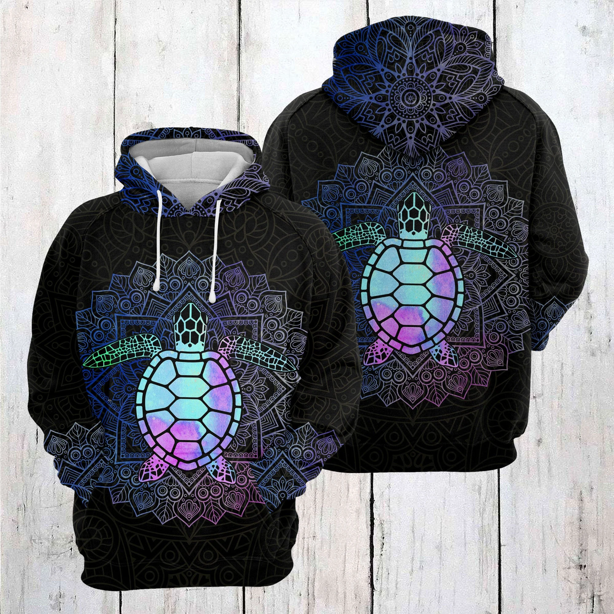 Turtle Mandala Hologram Pullover Premium Hoodie, Perfect Outfit For Men And Women On Christmas New Year Autumn Winter - Image 2