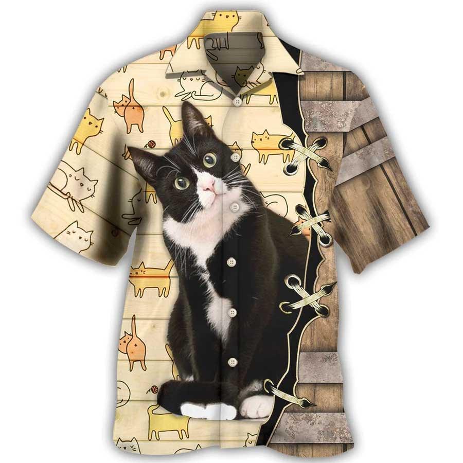 Tuxedo Cat Bicolor Cat Aloha Hawaiian Shirt For Summer, Best Colorful Cool Cat Hawaiian Shirts Outfit For Men Women, Friend, Team, Cat Lover
