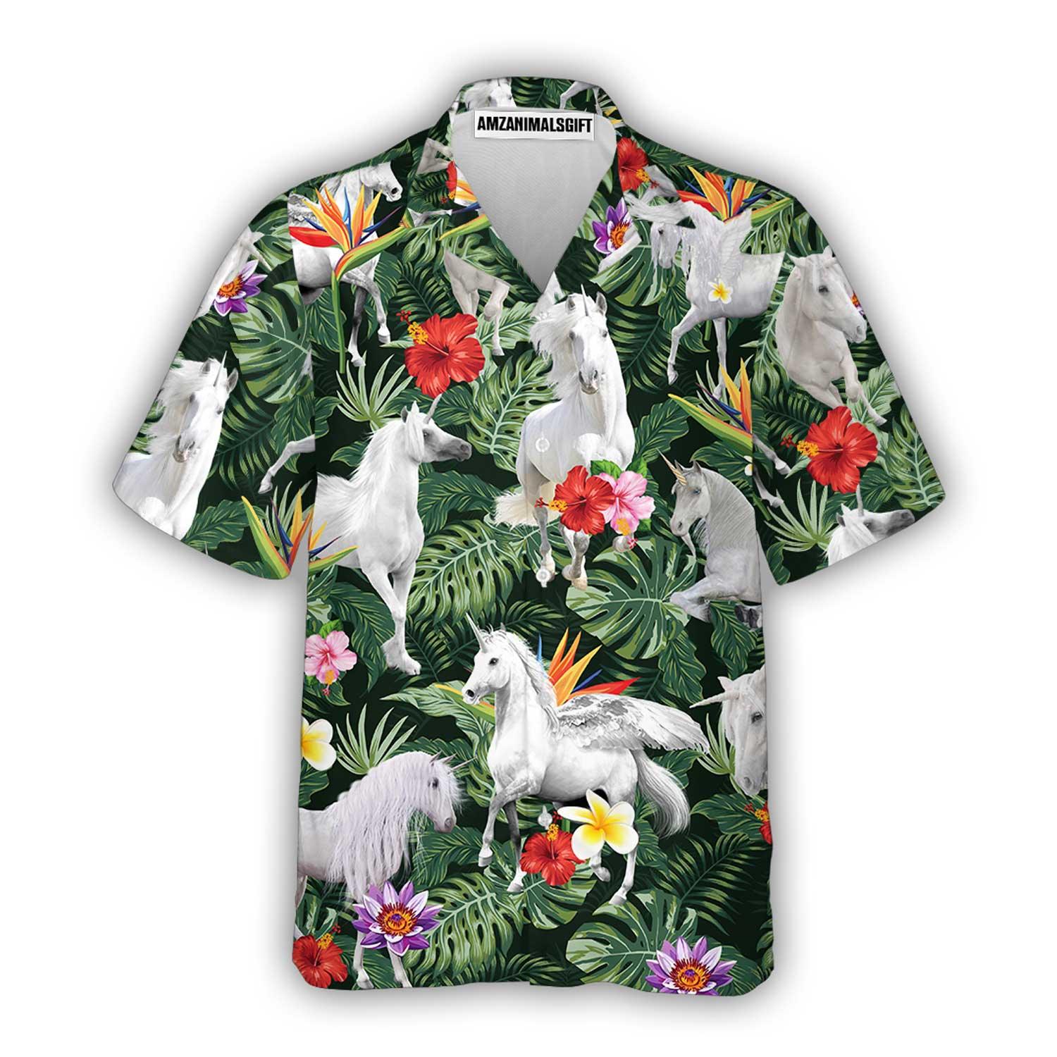 Unicorn Aloha Hawaiian Shirt - Unicorn Tropical Hibiscus Hawaiian Shirt, Tropical Leaf Hawaiian Shirt For Men & Women, Unicorn Lover - Image 2