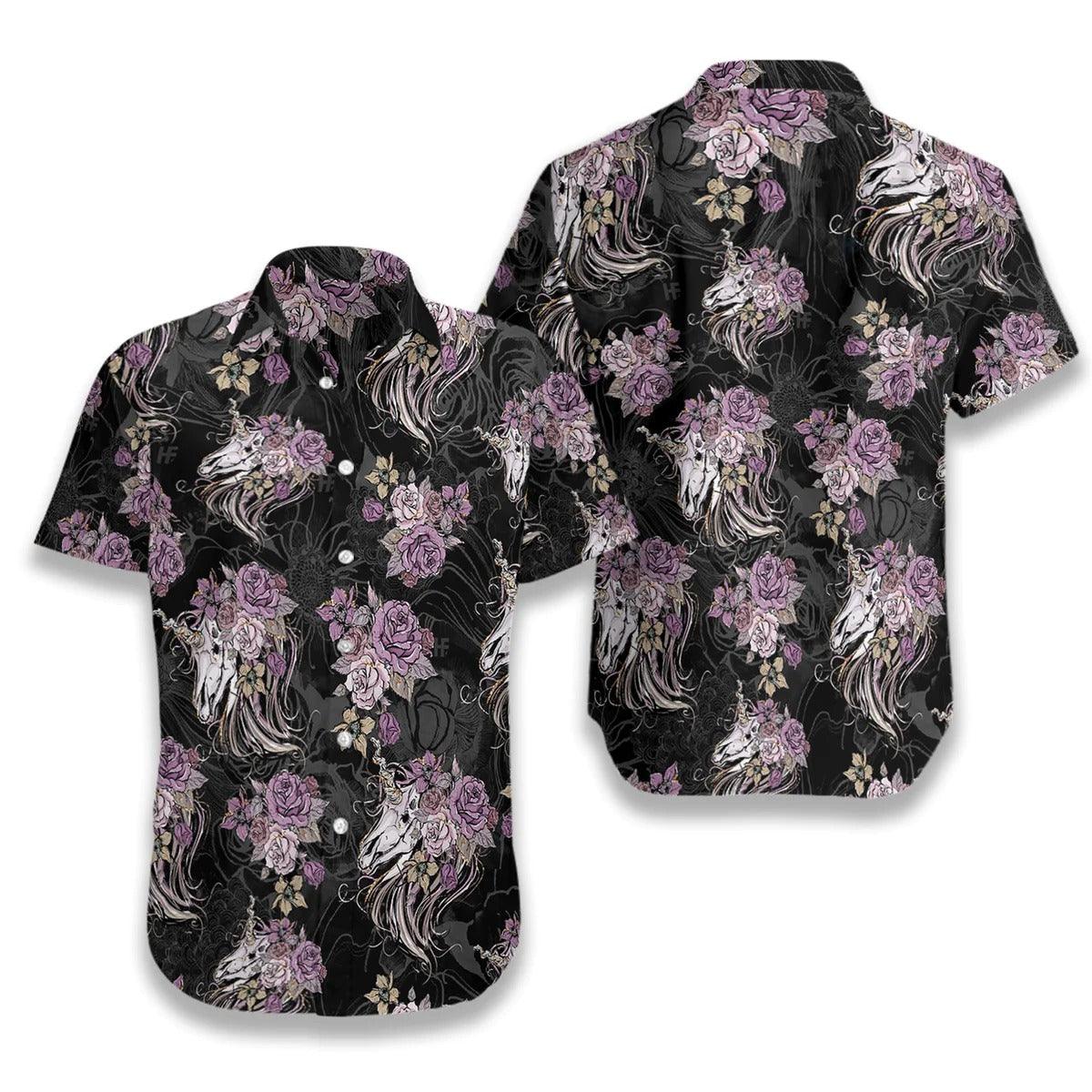 Unicorn Skull Flowers Hawaiian Shirt, Unicorn Skull Aloha Shirt, Flowers Hawaiian Shirt - Perfect Gift For Men Women, Friends, Family - Image 2