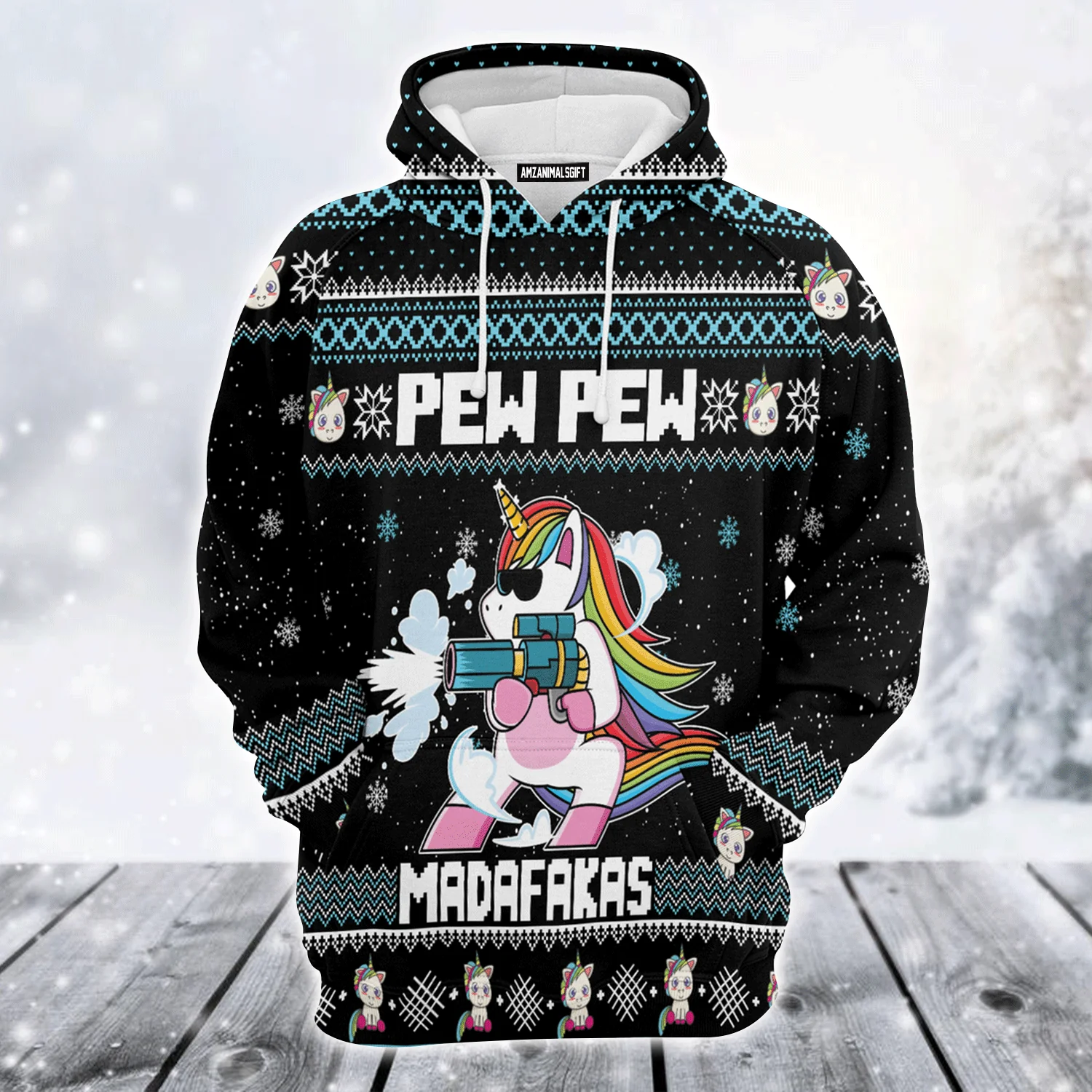 Unicorn Xmas Premium Christmas Hoodie, Unicorn Pew Pew Madafakas Funny Unisex Hoodie For Men & Women - Perfect Gift For Christmas, Unicorn Lovers