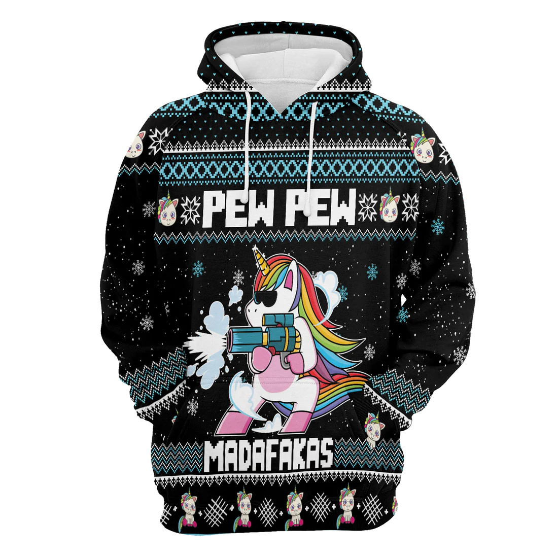 Unicorn Xmas Premium Christmas Hoodie, Unicorn Pew Pew Madafakas Funny Unisex Hoodie For Men & Women - Perfect Gift For Christmas, Unicorn Lovers - Image 3