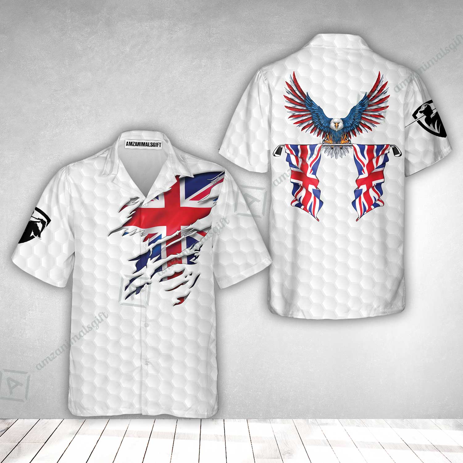 United Kingdom Eagle Flag Hawaiian Shirt, Golf Pattern Ripped Great Britain Jack Shirt, UK Golf Hawaiian Shirt - Image 2
