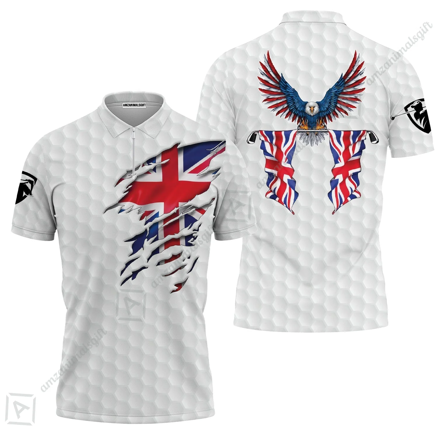 United Kingdom Eagle Flag Hawaiian Shirt, Golf Pattern Ripped Great Britain Jack Shirt, UK Golf Hawaiian Shirt - Image 3