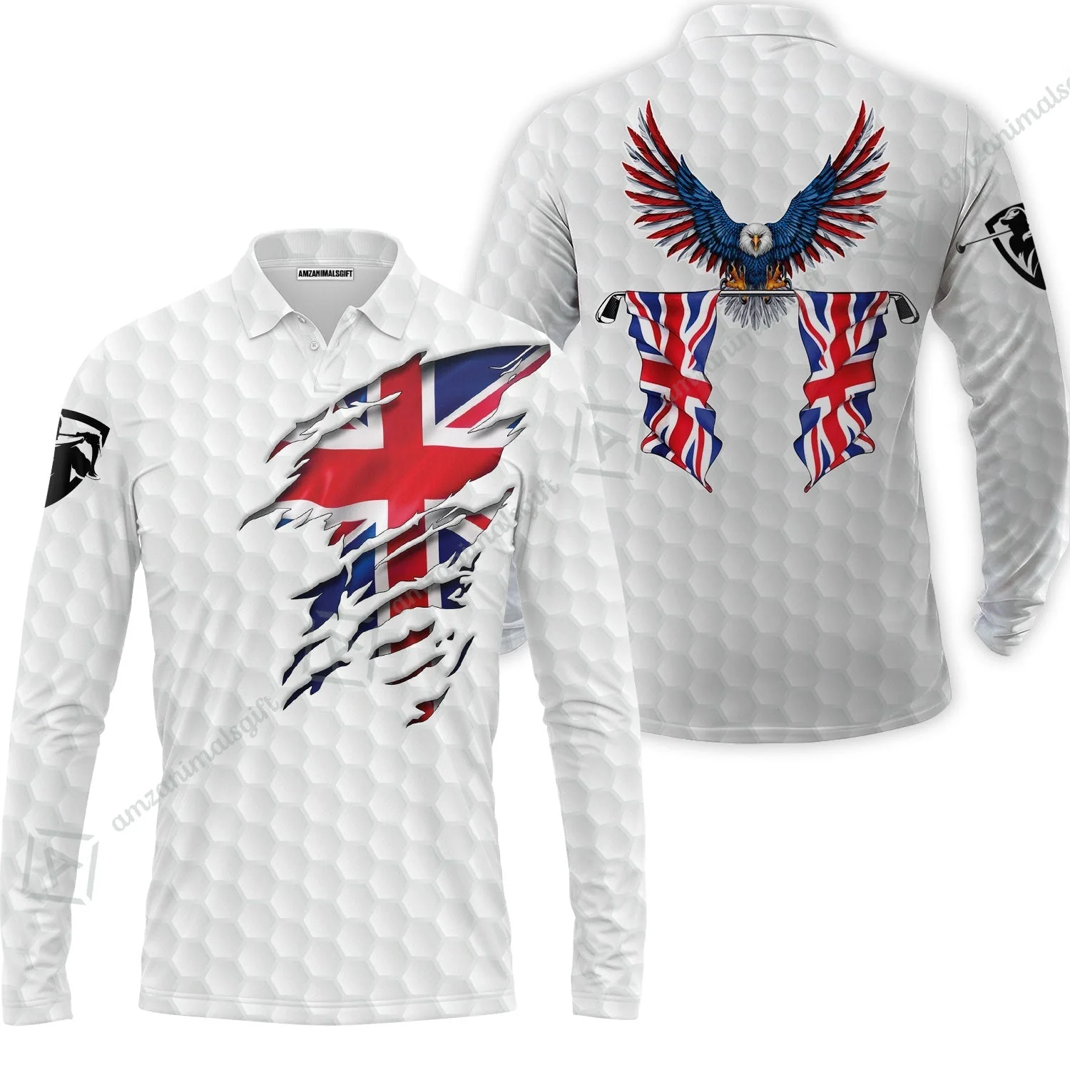United Kingdom Eagle Flag Hawaiian Shirt, Golf Pattern Ripped Great Britain Jack Shirt, UK Golf Hawaiian Shirt - Image 4