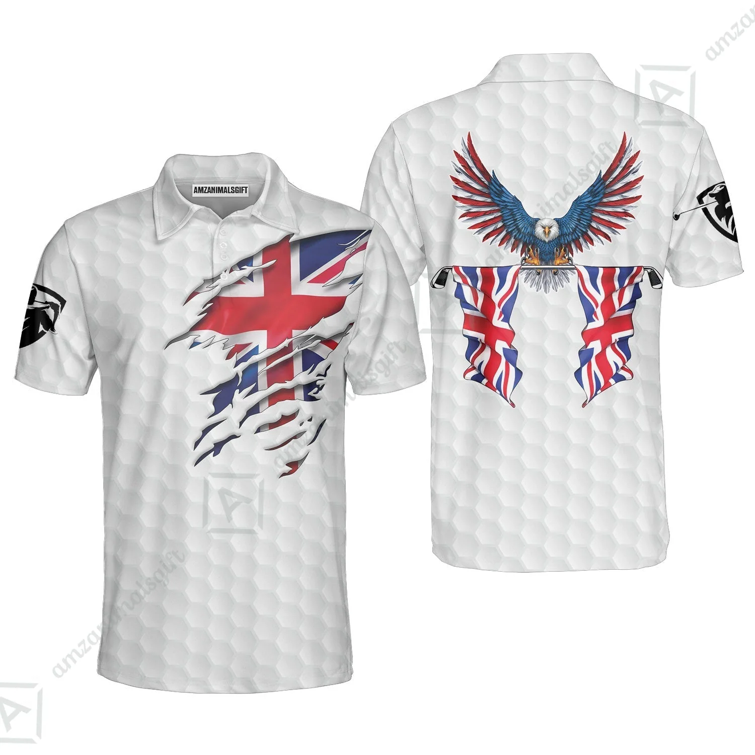 United Kingdom Eagle Flag Hawaiian Shirt, Golf Pattern Ripped Great Britain Jack Shirt, UK Golf Hawaiian Shirt - Image 5