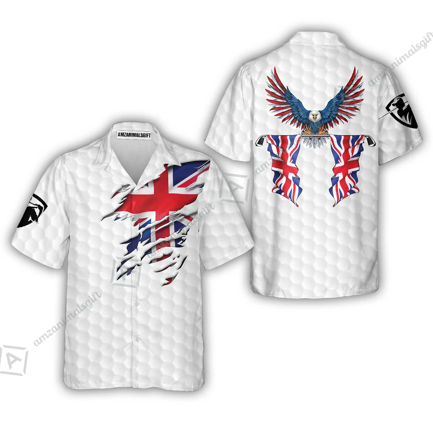 United Kingdom Eagle Flag Long Polo Shirt, Golf Pattern Ripped Great Britain Jack Shirt, UK Golf Long Polo Shirt - Image 5