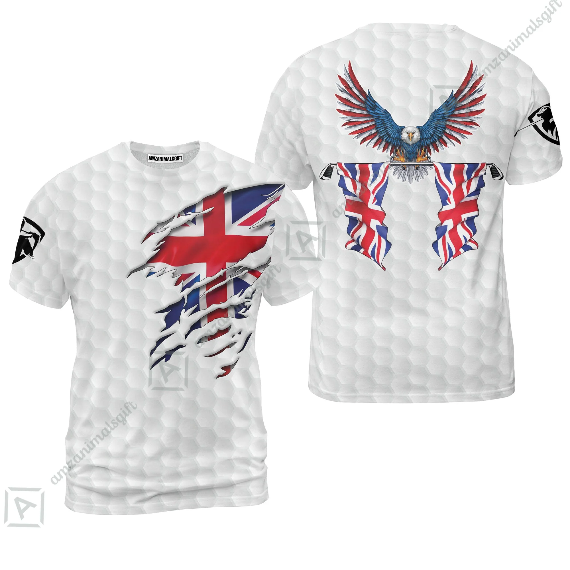 United Kingdom Eagle Flag Long Polo Shirt, Golf Pattern Ripped Great Britain Jack Shirt, UK Golf Long Polo Shirt - Image 6