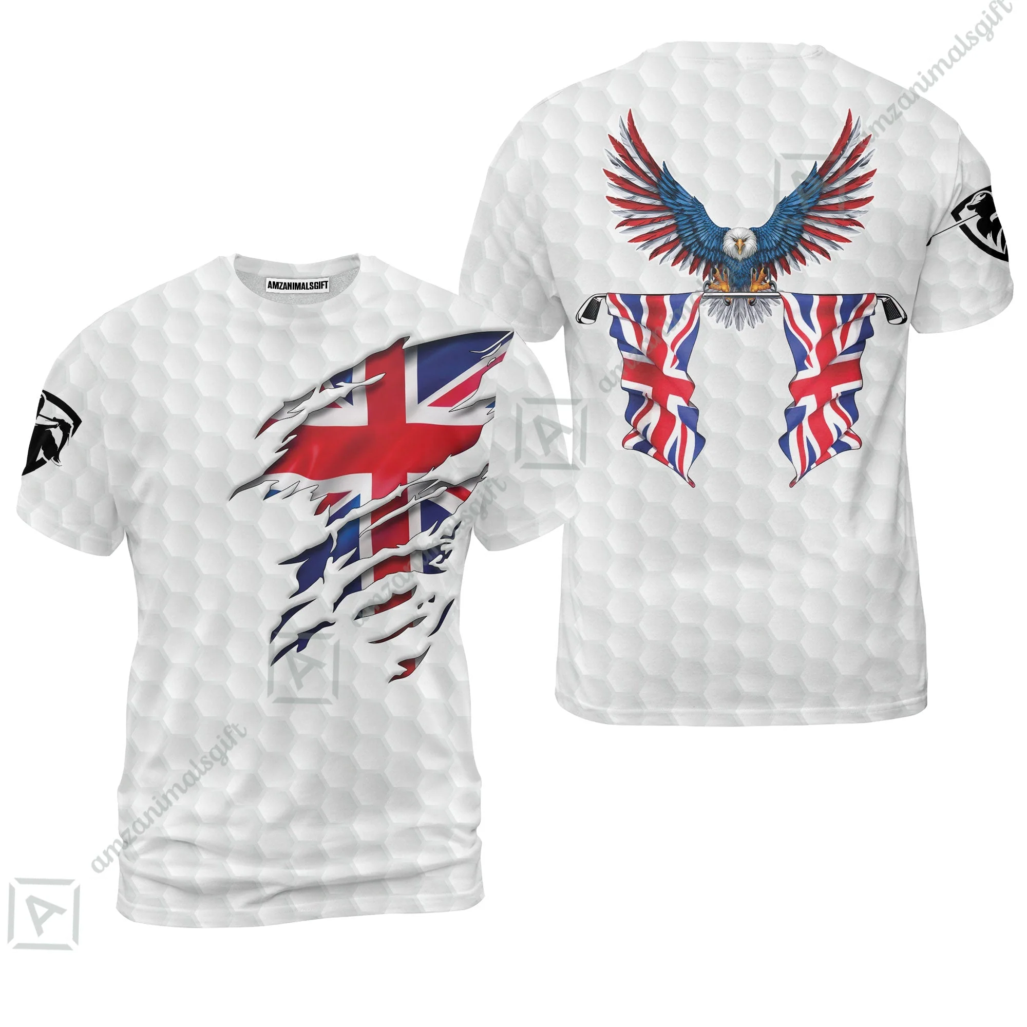 United Kingdom Eagle Flag Zip Polo Shirt, Golf Pattern Ripped Great Britain Jack Shirt, UK Golf Zip Polo Shirt - Image 6