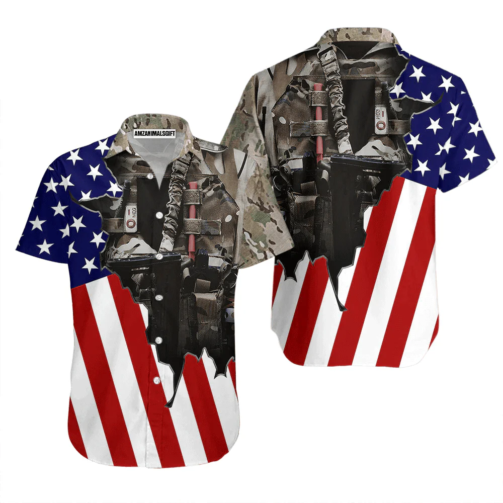 Us Army Uniform American Flag Patriotic Black Aloha Hawaiian Shirts For Men Women, 4th Of July Gift For Summer, Friend, Family, Independence Day - Image 2