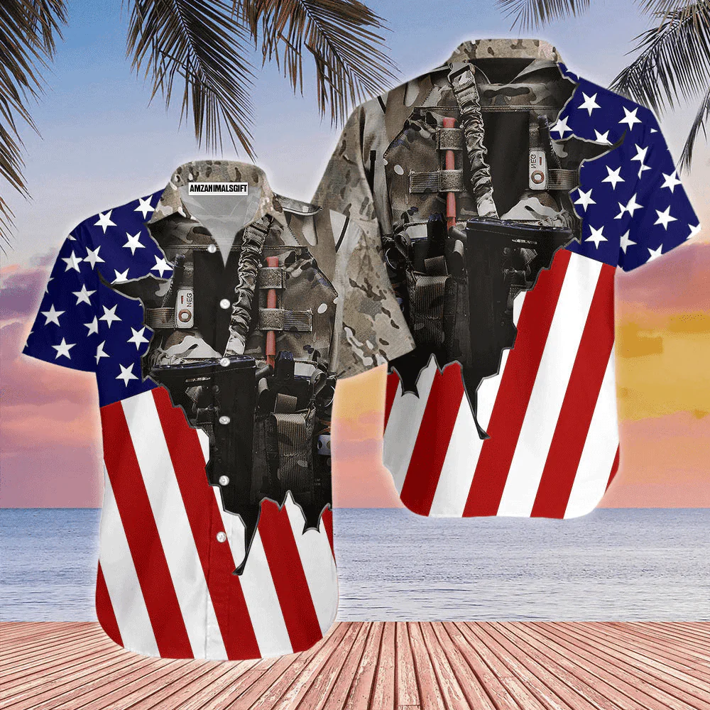 Us Army Uniform American Flag Patriotic Black Aloha Hawaiian Shirts For Men Women, 4th Of July Gift For Summer, Friend, Family, Independence Day - Image 3