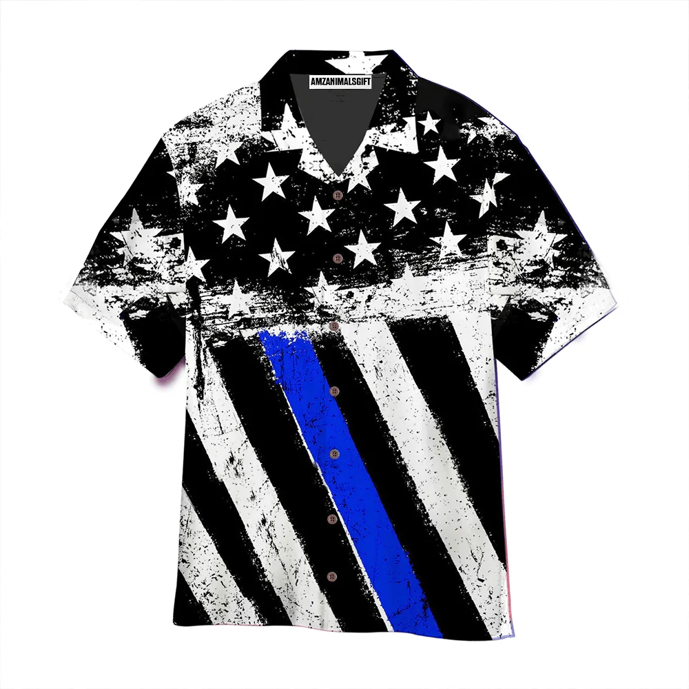 USA Blue And Black White American Flag Aloha Hawaiian Shirts For Men Women, 4th Of July Gift For Summer, Friend, Family, Independence Day - Image 2