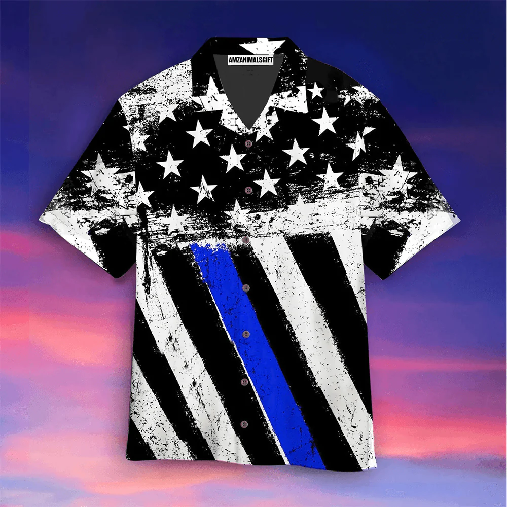 USA Blue And Black White American Flag Aloha Hawaiian Shirts For Men Women, 4th Of July Gift For Summer, Friend, Family, Independence Day - Image 3