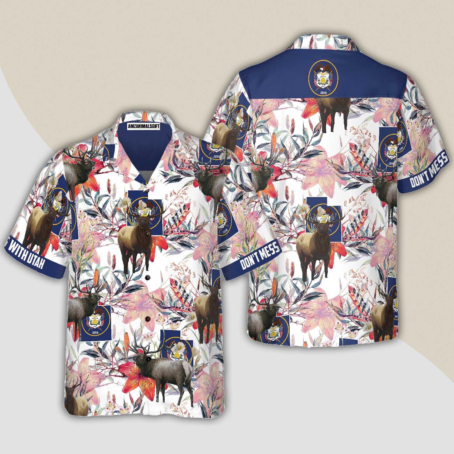 Utah Elk And The Sego Lily Hawaiian Shirt, Don't Mess With Utah, Proud Utah, Colorful Summer Aloha Shirt For Men Women, Perfect Gift For Friend Family
