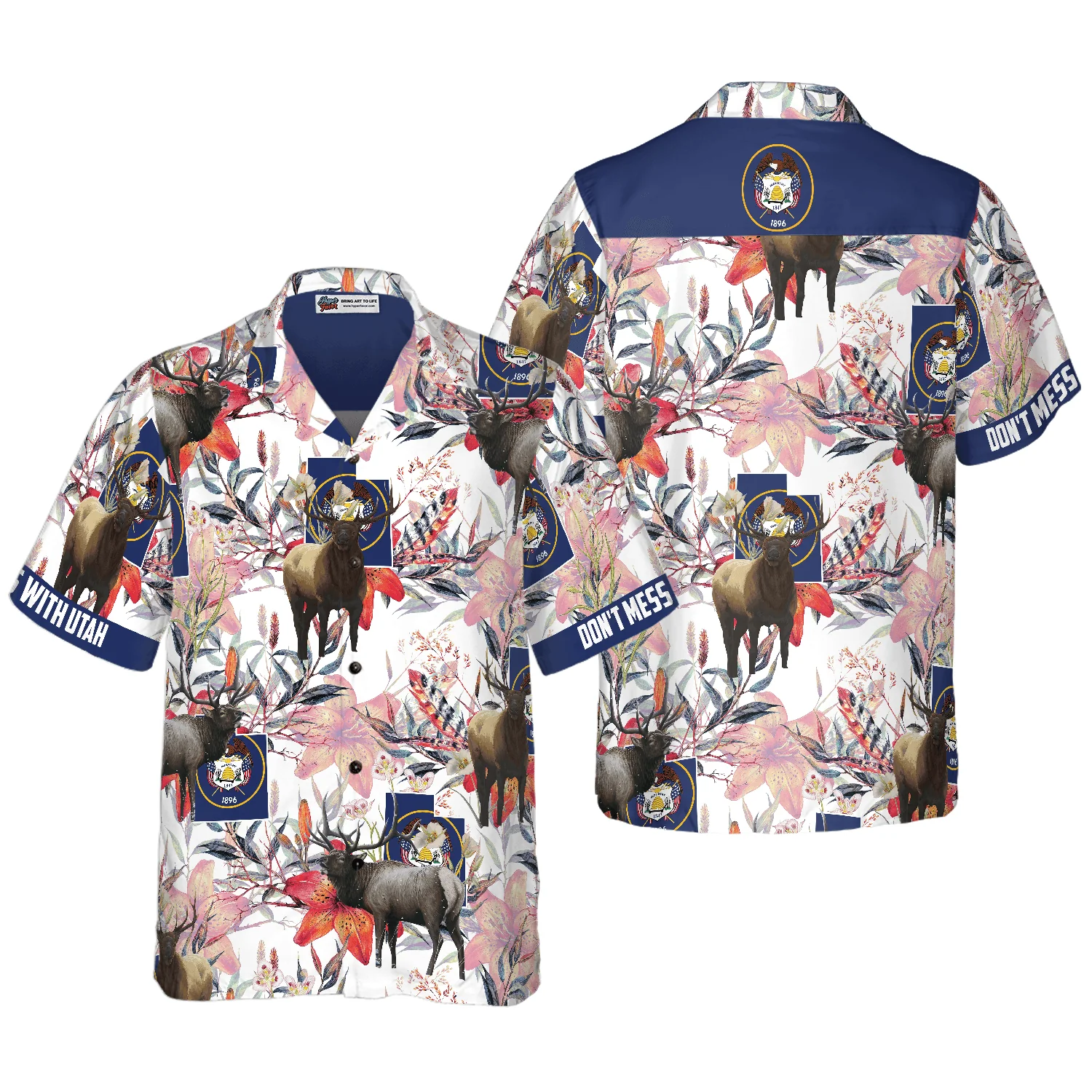 Utah Elk And The Sego Lily Hawaiian Shirt, Don't Mess With Utah, Proud Utah, Colorful Summer Aloha Shirt For Men Women, Perfect Gift For Friend Family - Image 2