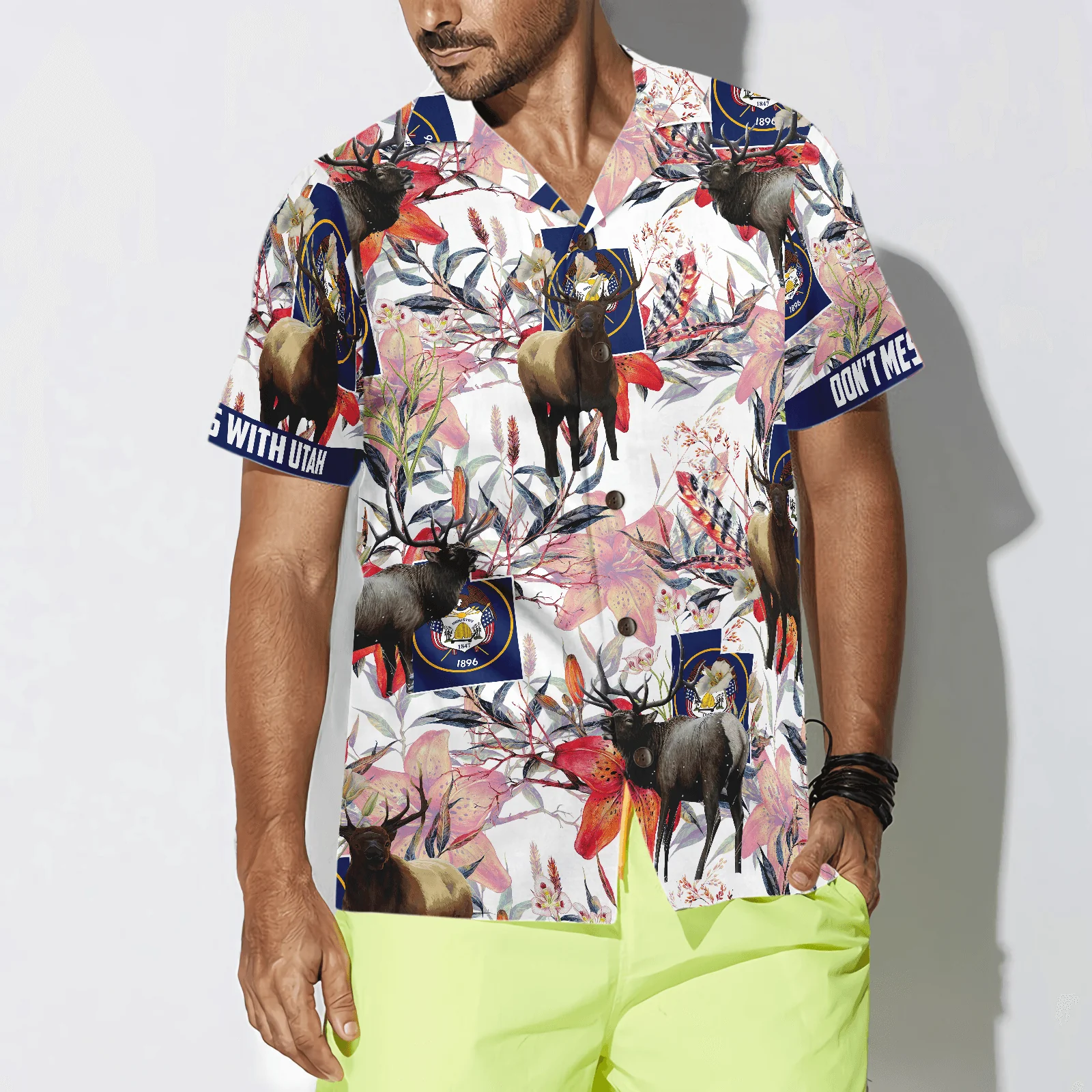 Utah Elk And The Sego Lily Hawaiian Shirt, Don't Mess With Utah, Proud Utah, Colorful Summer Aloha Shirt For Men Women, Perfect Gift For Friend Family - Image 4