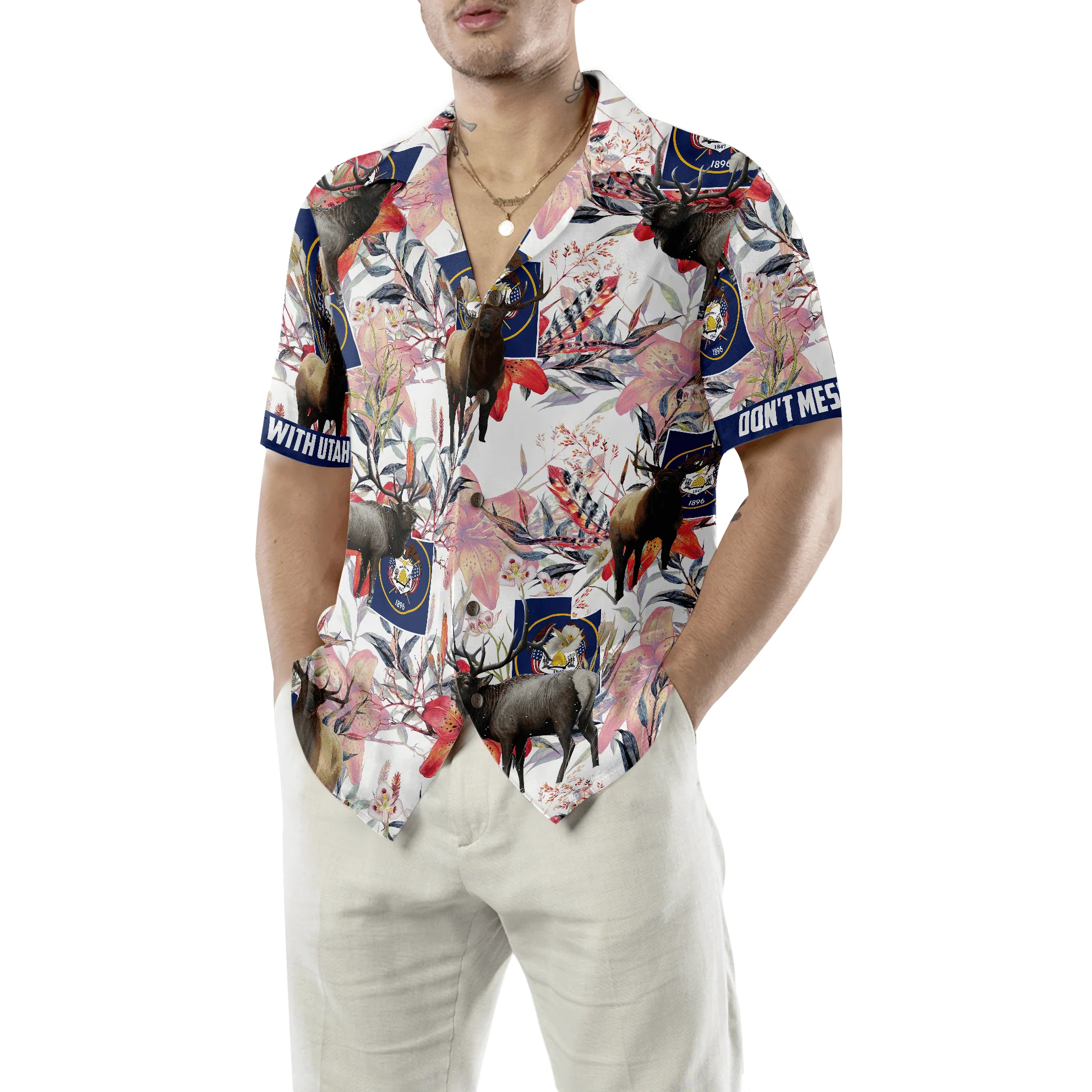 Utah Elk And The Sego Lily Hawaiian Shirt, Don't Mess With Utah, Proud Utah, Colorful Summer Aloha Shirt For Men Women, Perfect Gift For Friend Family - Image 6