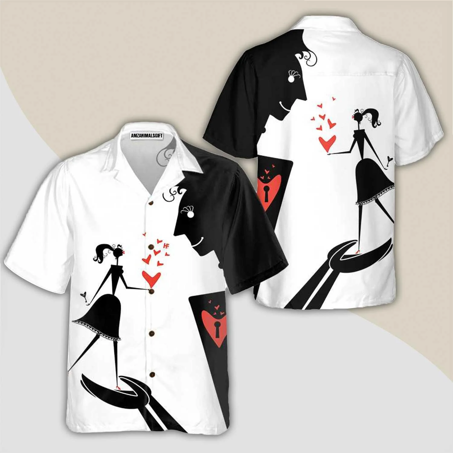 Valentine Big Man And Little Woman Aloha Hawaiian Shirt For Summer, Couple Hawaiian Shirt For Men Women Adults, Valentine Day Gift For Couples