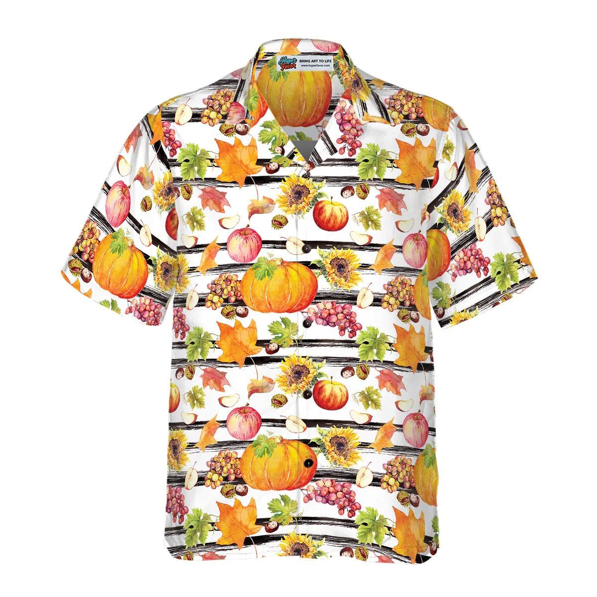 Vegetables Hawaiian Shirt - Watercolor Thanksgiving Vegetables With Black Stripes Hawaiian Shirt, Pumpkin Hawaiian Shirt - Gift For Lover, Friend, Family - Image 4