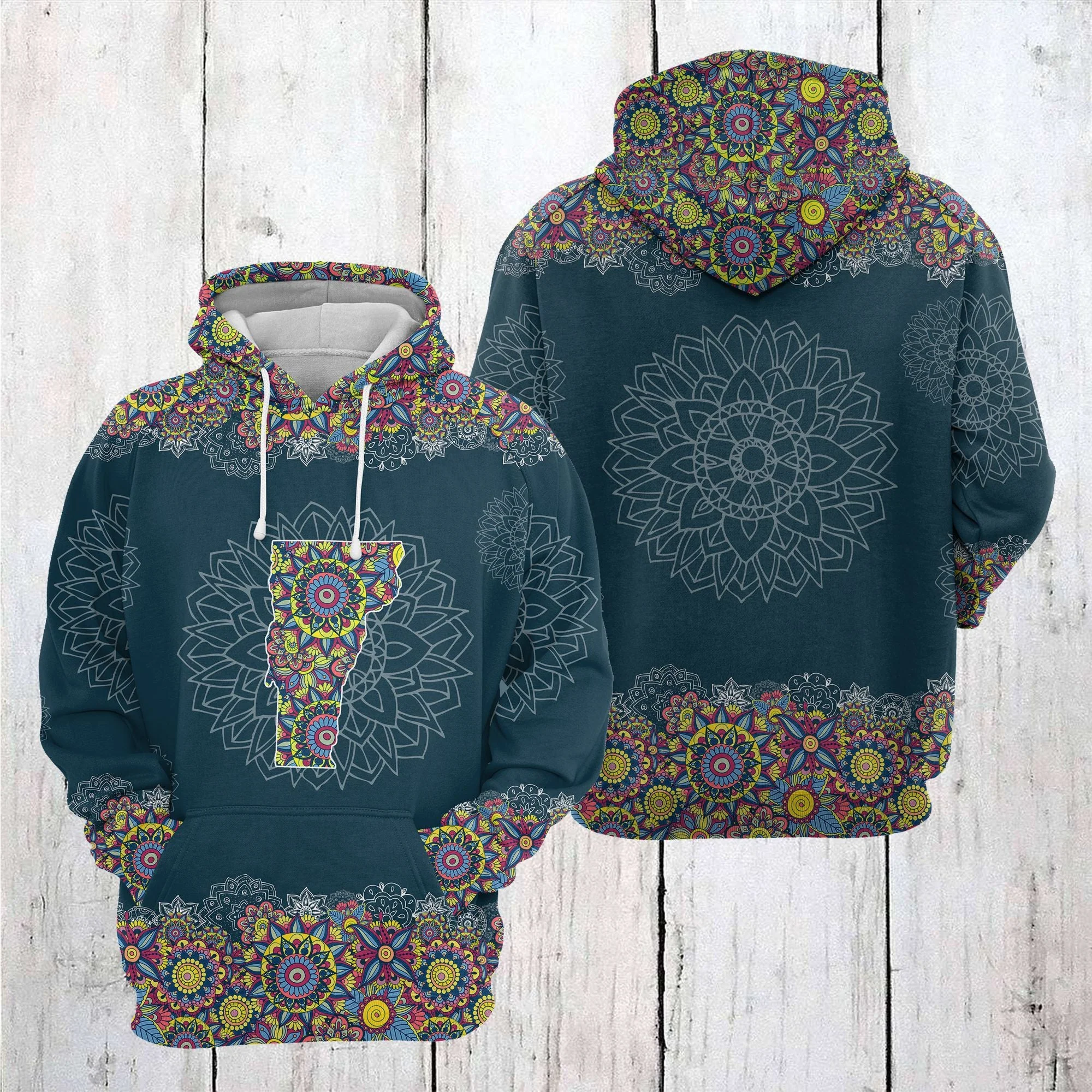 Vermont Mandala Pattern Pullover Premium Hoodie, Perfect Outfit For Men And Women On Christmas New Year Autumn Winter - Image 2