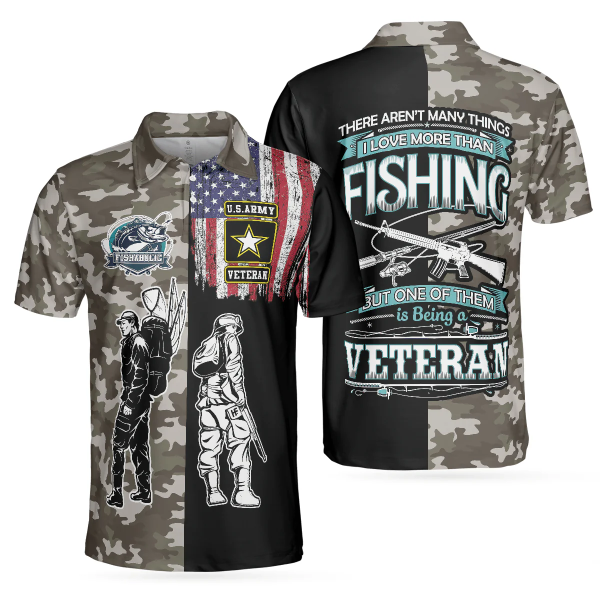 Veteran Fishing With American Flag Polo Shirt, Camouflage Veteran Fisher Sketching Polo Shirt, Patriotic Fishing Shirt For Men - Perfect Gift For Men