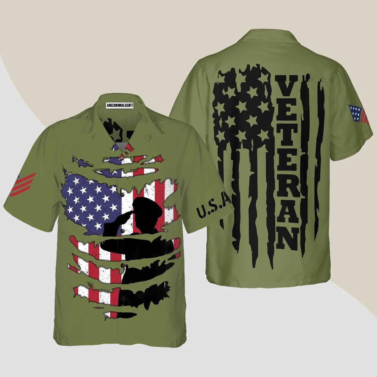 Veteran Hawaiian Shirt, American Flag Proud Veteran's Silhouette Aloha Shirt For Men - Gift For Veteran, Husband, Boyfriend, Family, Friends