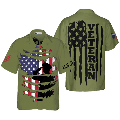 Veteran Hawaiian Shirt, American Flag Proud Veteran's Silhouette Aloha Shirt For Men - Gift For Veteran, Husband, Boyfriend, Family, Friends - Image 2