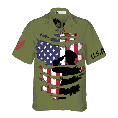 Veteran Hawaiian Shirt, American Flag Proud Veteran's Silhouette Aloha Shirt For Men - Gift For Veteran, Husband, Boyfriend, Family, Friends - Image 3