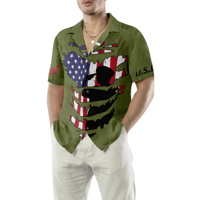 Veteran Hawaiian Shirt, American Flag Proud Veteran's Silhouette Aloha Shirt For Men - Gift For Veteran, Husband, Boyfriend, Family, Friends - Image 6
