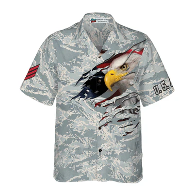 Veteran Hawaiian Shirt, Eagle Veteran Proud US Airforce Camouflage Aloha Shirt For Men - Gift For Veteran, Husband, Boyfriend, Family, Friends - Image 3