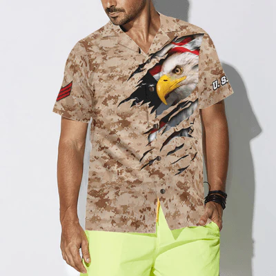 Veteran Hawaiian Shirt, Eagle Veteran Proud US Desert Marine Camouflage Aloha Shirt For Men - Gift For Veteran, Husband, Boyfriend, Family, Friends - Image 4