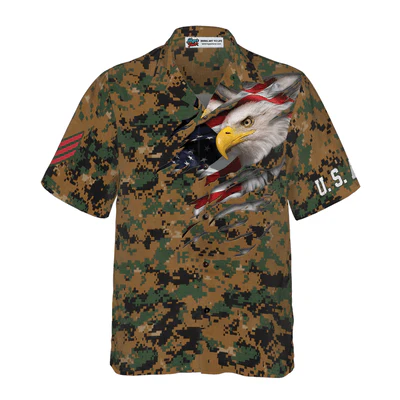 Veteran Hawaiian Shirt, Eagle Veteran Proud US Marine Camouflage Aloha Shirt For Men - Gift For Veteran, Husband, Boyfriend, Family, Friends - Image 3