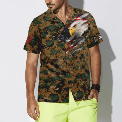 Veteran Hawaiian Shirt, Eagle Veteran Proud US Marine Camouflage Aloha Shirt For Men - Gift For Veteran, Husband, Boyfriend, Family, Friends - Image 5