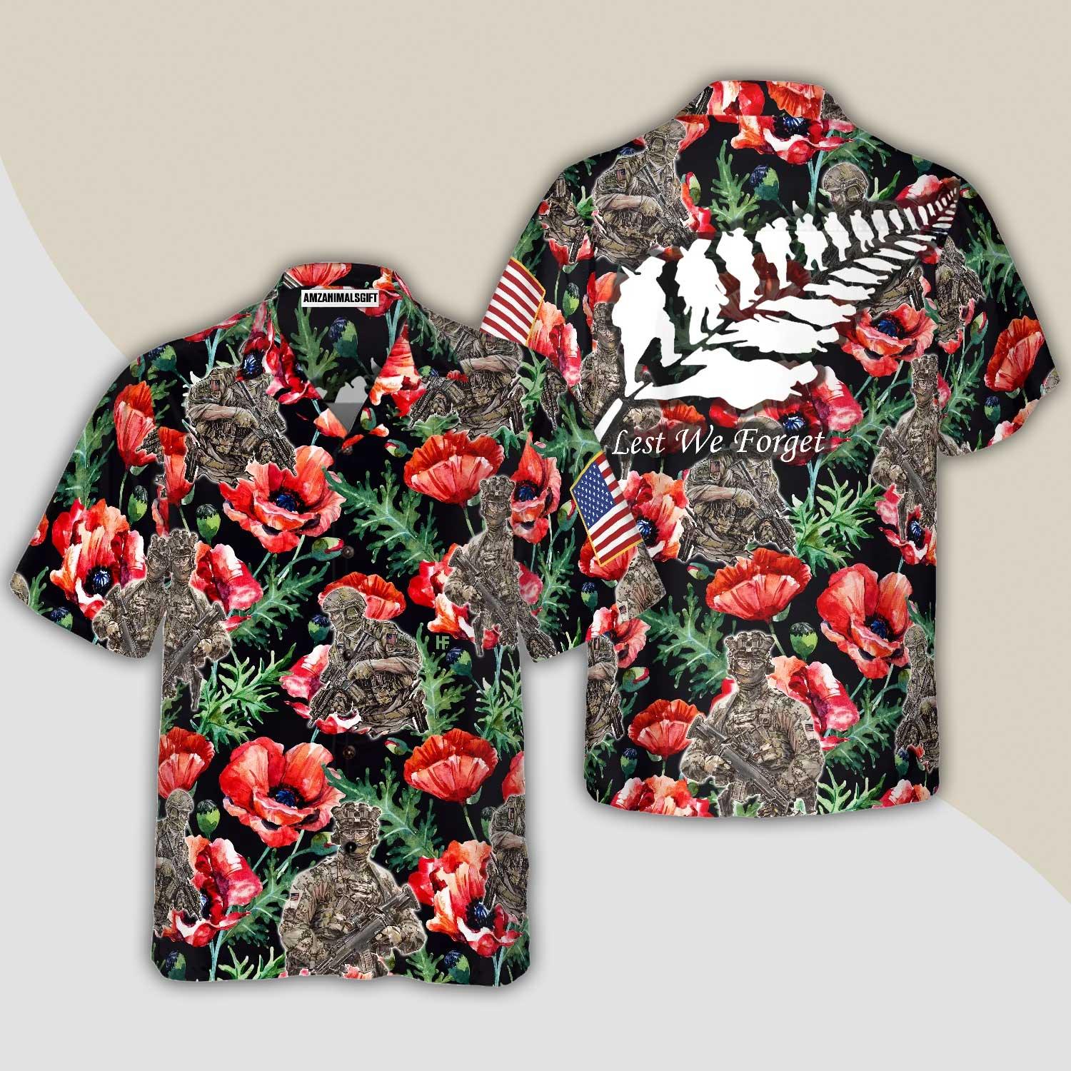 Veteran Hawaiian Shirt, Veteran Less We Forget, Tropical Floral Aloha Shirt For Men - Gift For Veteran, Husband, Boyfriend, Family, Friends