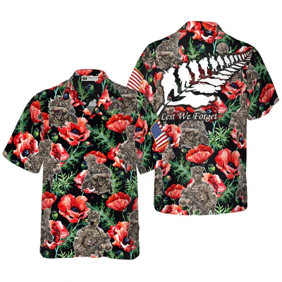 Veteran Hawaiian Shirt, Veteran Less We Forget, Tropical Floral Aloha Shirt For Men - Gift For Veteran, Husband, Boyfriend, Family, Friends - Image 2