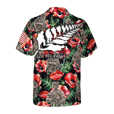 Veteran Hawaiian Shirt, Veteran Less We Forget, Tropical Floral Aloha Shirt For Men - Gift For Veteran, Husband, Boyfriend, Family, Friends - Image 4