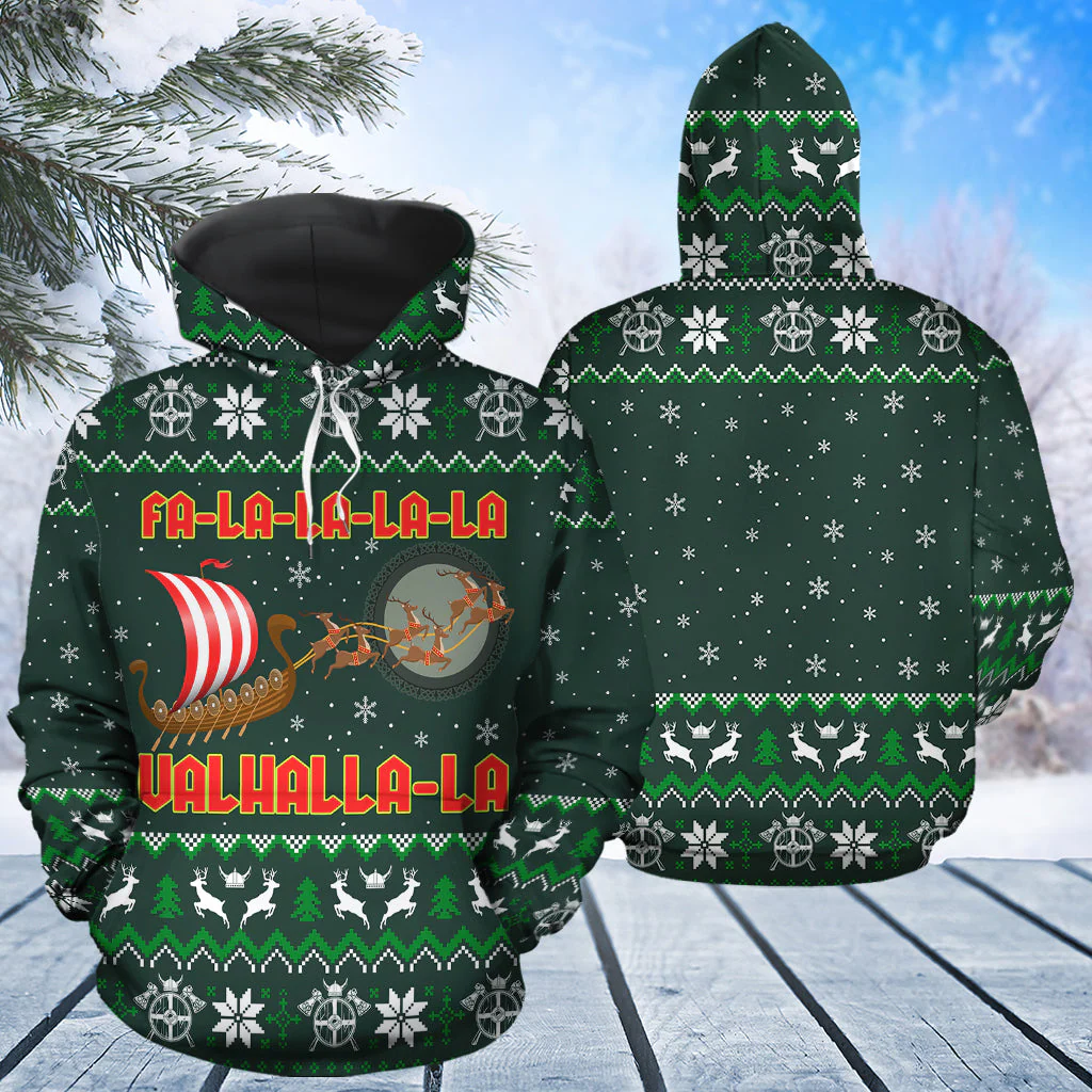 Viking Christmas Pullover Premium Hoodie Fa-la-la Valhalla-la, Perfect Outfit For Men And Women On Christmas New Year Autumn Winter - Image 3