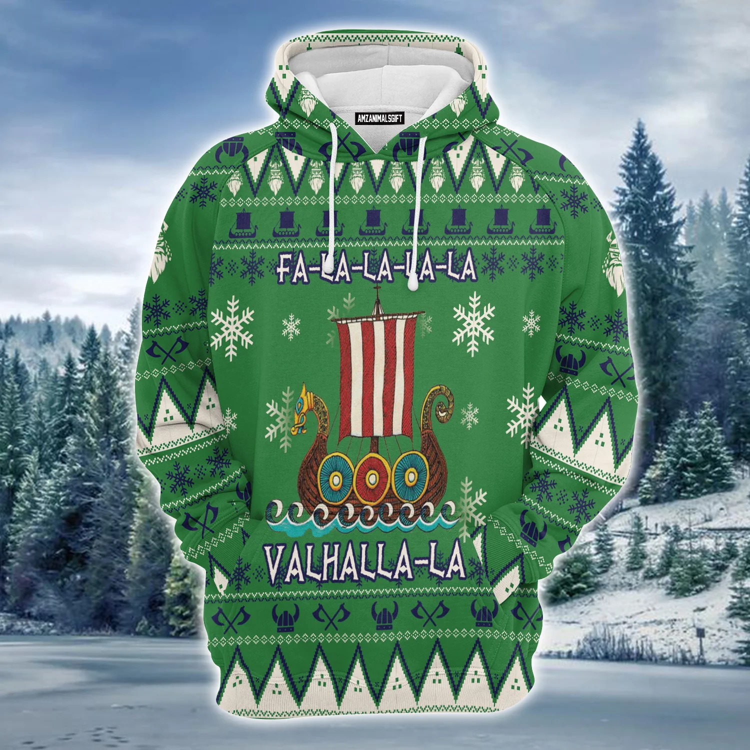 Viking Premium Christmas Hoodie, Fa-La-La-La-La Christmas Unisex Hoodie For Men & Women - Perfect Gift For Christmas, Friends, Family - Image 2