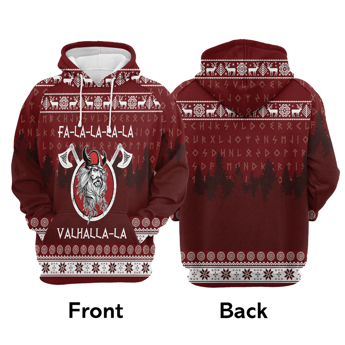 Viking Premium Christmas Hoodie, Fa-la-la-la-la Valhalla-la Viking Unisex Hoodie For Men & Women - Perfect Gift For Christmas, Viking Lover - Image 3