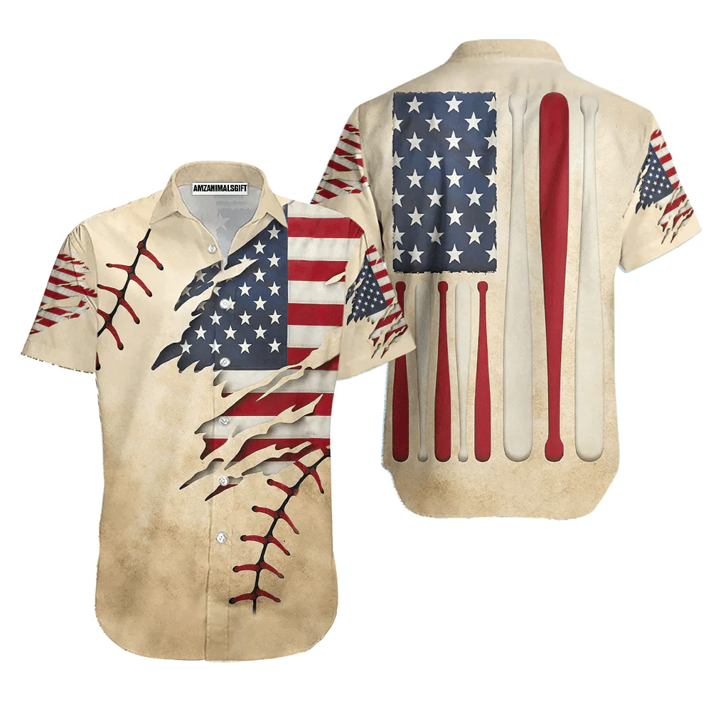 Vintage American Flag Baseball Bat Aloha Hawaiian Shirts For Men Women, 4th Of July Gift For Summer, Friend, Family, Independence Day, Baseball Lovers - Image 2