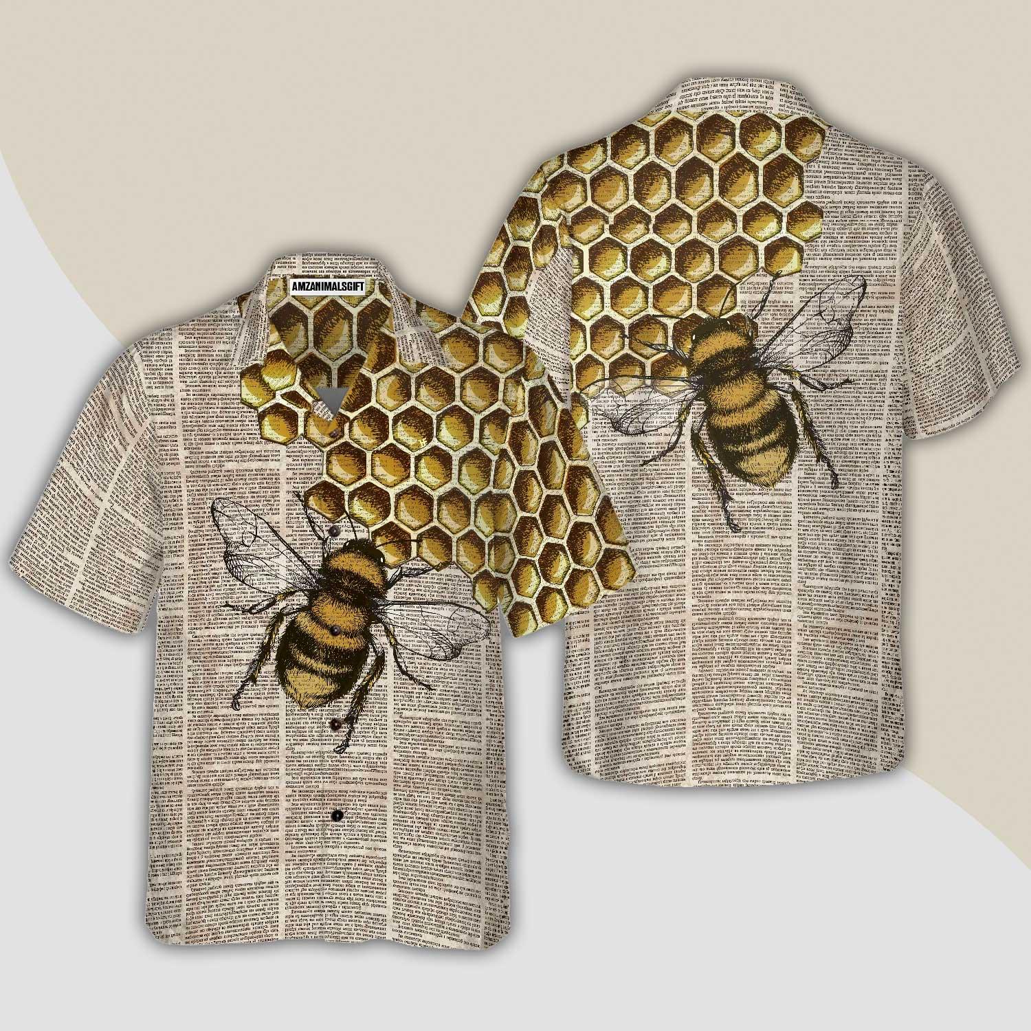 Vintage Honey Bee Hawaiian Shirt, Summer Animals Aloha Shirts For Men Women, Perfect Gift For Husband, Wife, Boyfriend, Friend - Image 2