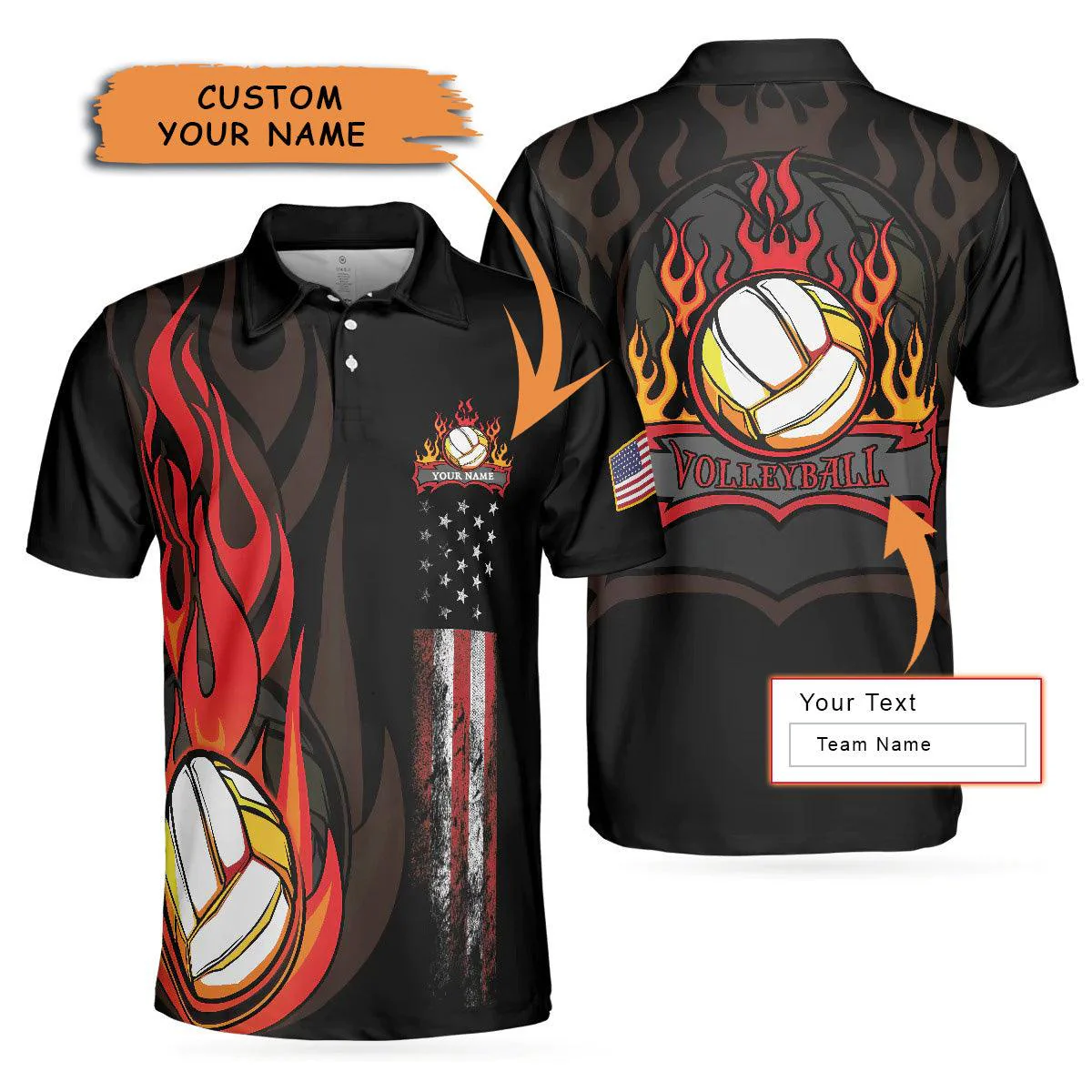 Volleyball Custom Name Polo Shirt, Black American Flag Polo Shirt, Personalized Best Volleyball Shirt - Perfect Gift For Men, Volleyball Lovers