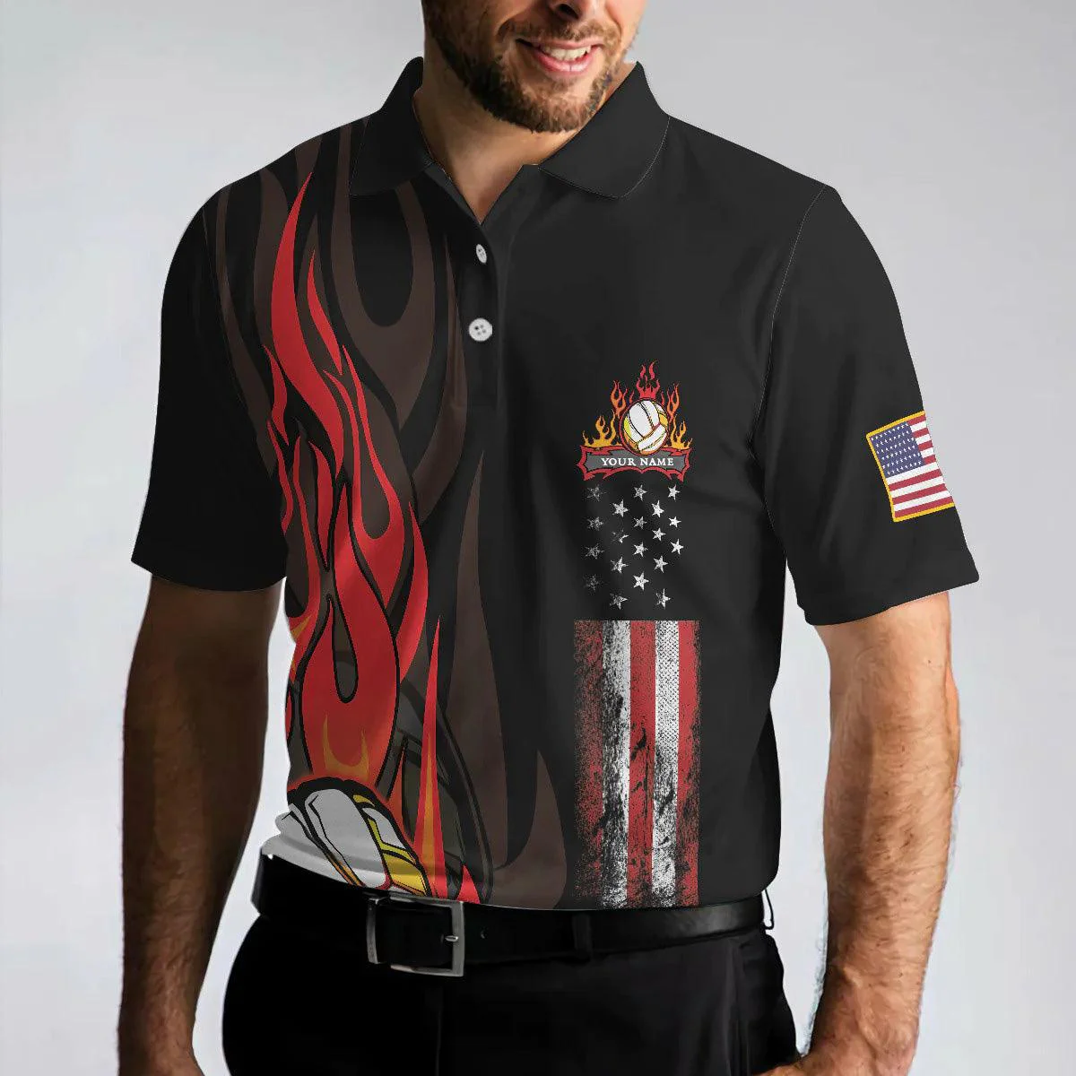 Volleyball Custom Name Polo Shirt, Black American Flag Polo Shirt, Personalized Best Volleyball Shirt - Perfect Gift For Men, Volleyball Lovers - Image 4